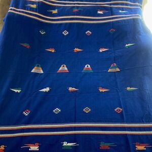 Embroidered Wall Hanging Tablecloth‎ Tapestry Folk Art Bird Blue 72x60